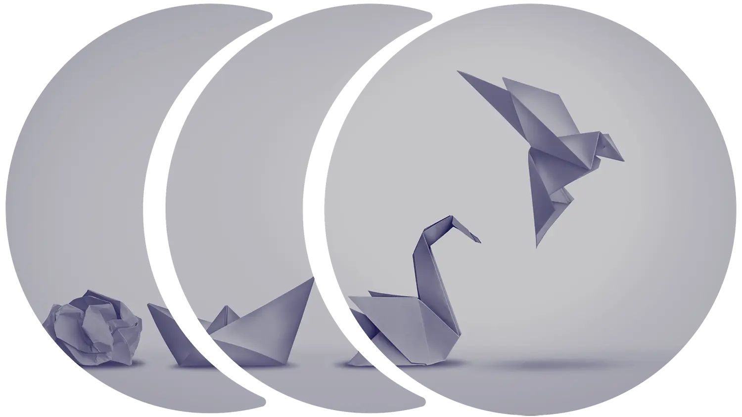 Image of a crumpled up piece of paper formed into a boat, then a crane, and finally a flying bird representing the measuring of a successful marketing campaign.