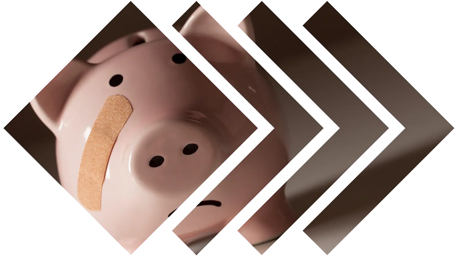 Image of a frowning piggy bank with a band aid on its face representing small businesses neglecting their finances.  