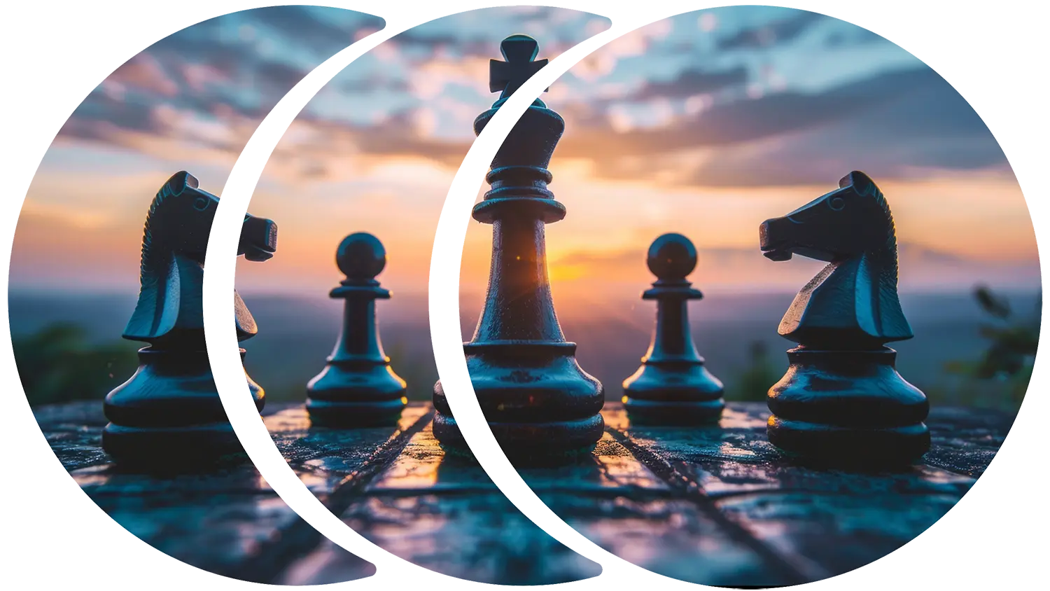 Image of chess pieces facing the queen piece representing strategy consulting.